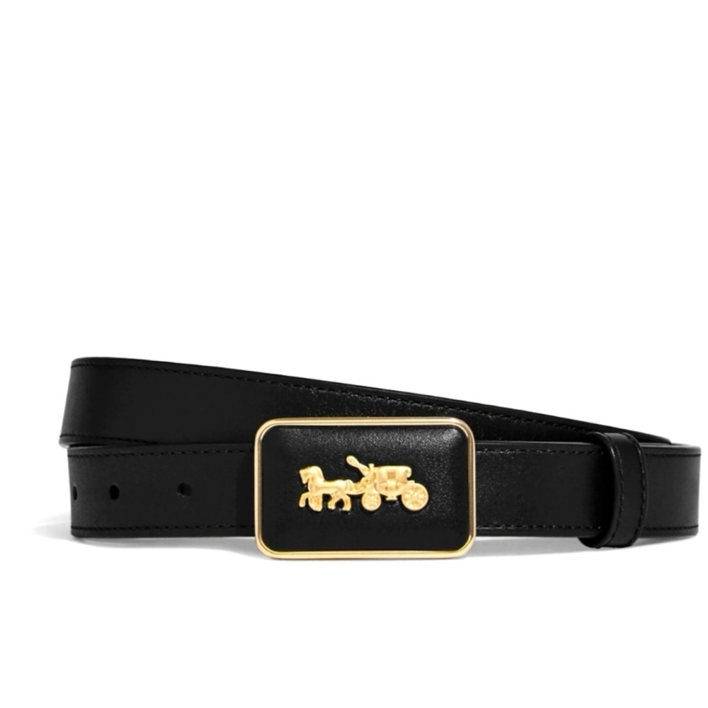 Coach Women's Grace Plaque Buckle Belt-Black, 25 Mm Size M